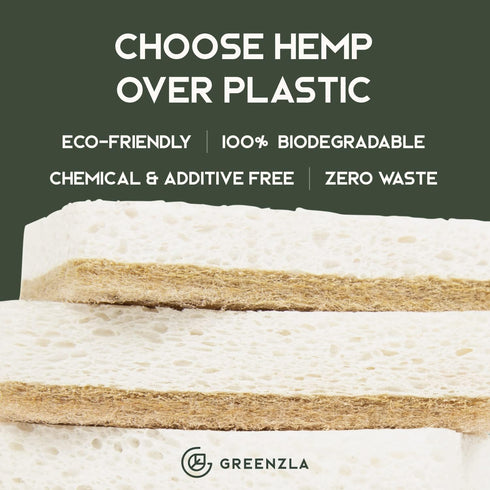 Greenzla Natural Kitchen Sponges 12 Pack - Plant-Based Biodegradable Sisal Hemp Dish Sponge, Eco-friendly & Non-Scratch