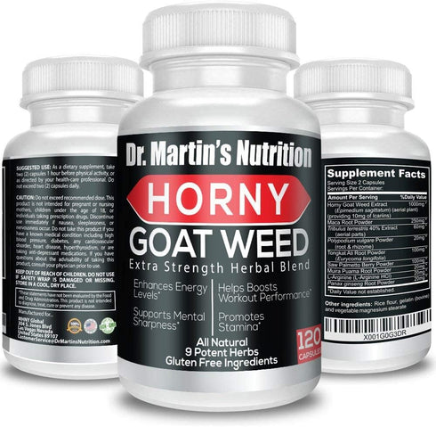 Super Strength Horny Goat Weed 1590 mg, 120 Capsules with Maca, Arginine & Ginseng, Joint Health