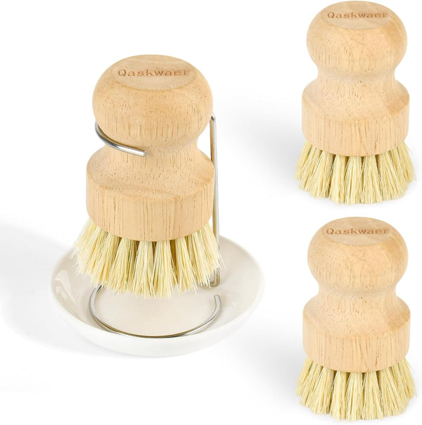 Qaskwaer Wooden Dish Brushes, Dish Scrubber Brushs for Cleaning Dishes, Kitchen Wooden Cleaning