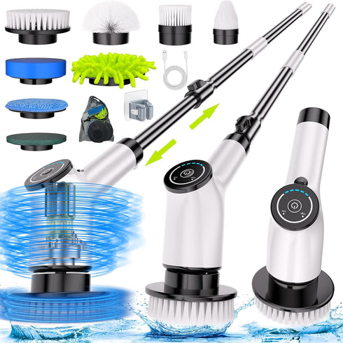 Electric Spin Scrubber, Cordless Cleaning Brush with 8 Replaceable Brush Heads, Dual Speed Power Scrubber