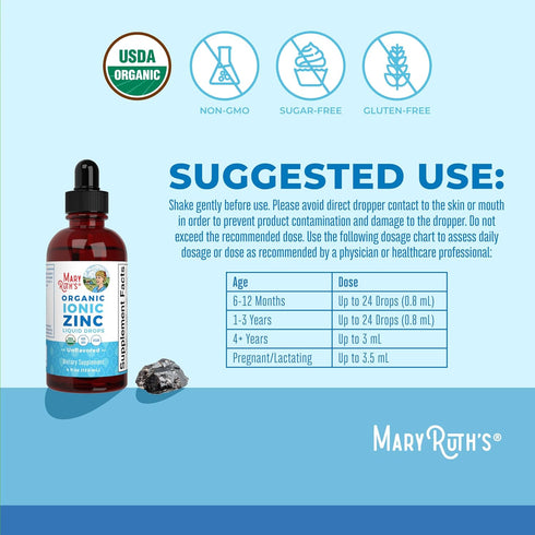 MaryRuth Organics Zinc Supplements for Immune Support, Ionic Zinc for Kids & Adults, 40 Day Supply, Vegan