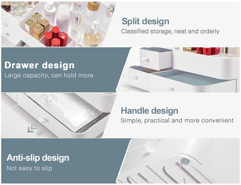 ONXE Makeup Organizer with Drawers, Large Capacity Countertop Organizer for Vanity and Bathroom Cosmetics