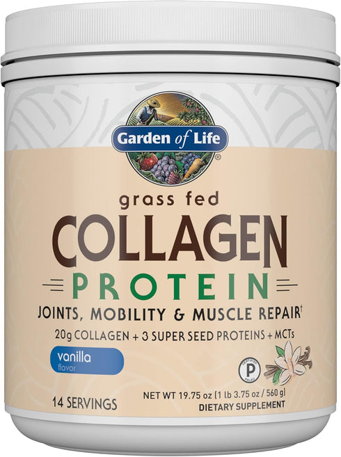 Garden of Life Grass Fed Collagen Protein Powder - Vanilla, 14 Servings for Joints, Muscle Repair, and Hydrolyzed