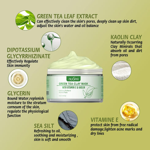 Organic Green Tea Clay Face Mask - Wash Off Repairing Facial Mask for Anti Wrinkle & Dark Circle Treatment