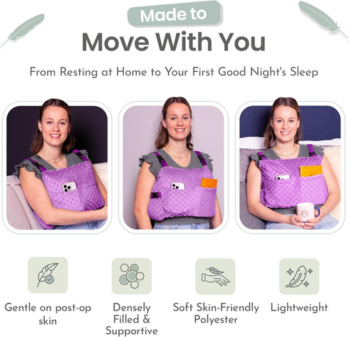 MOYOAMA Post Mastectomy Pillow Post Surgery - Wearable Chest Protection with Secure Straps, Easy-Clean Removable Cover