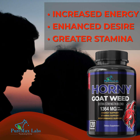 YUMMYVITE -120 120 Horny Goat Weed Extra Strength Capsules w. Maca, L-Arginine, Ginseng - Boost Desire, Performance