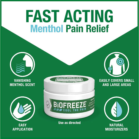 Biofreeze Menthol Pain Relieving Cream 3 OZ Jar (Pack Of 2) - Pain Relief for Sore Muscles and Joints