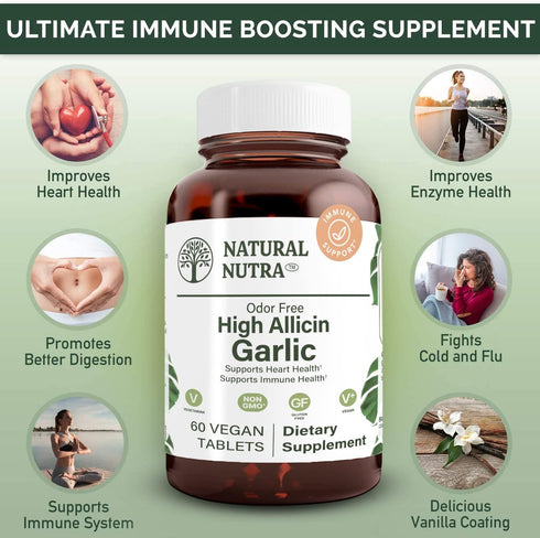 Natural Nutra High Allicin Garlic Supplement - 500mg, 60 Vegan Tablets, Supports Immune System, Heart Health, Better