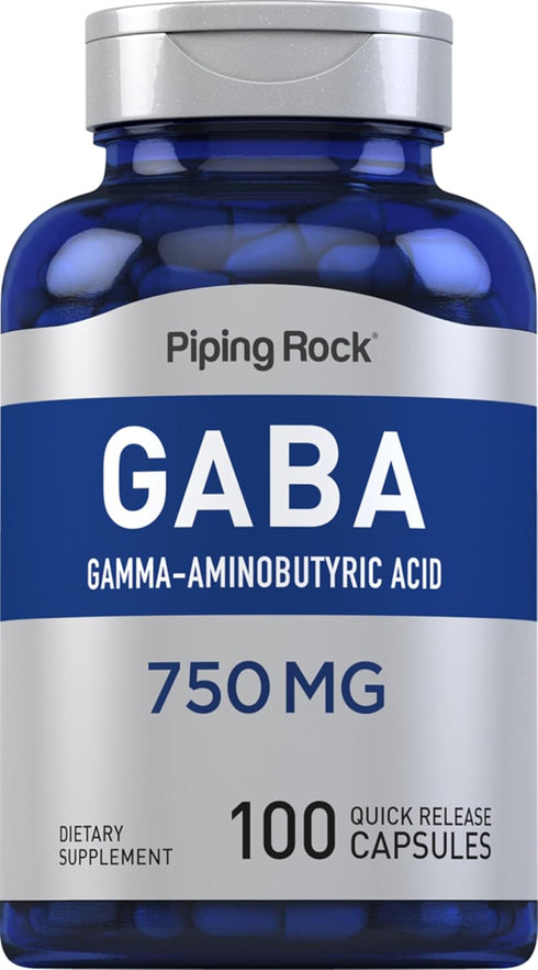 Piping Rock GABA 750mg | 100 Capsules | Gamma-Aminobutyric Acid Supplement | Non-GMO, Gluten Free