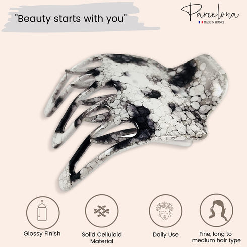 Parcelona French Paw Yoga Hair Claw Clip - White Black, Wide Side Slide In