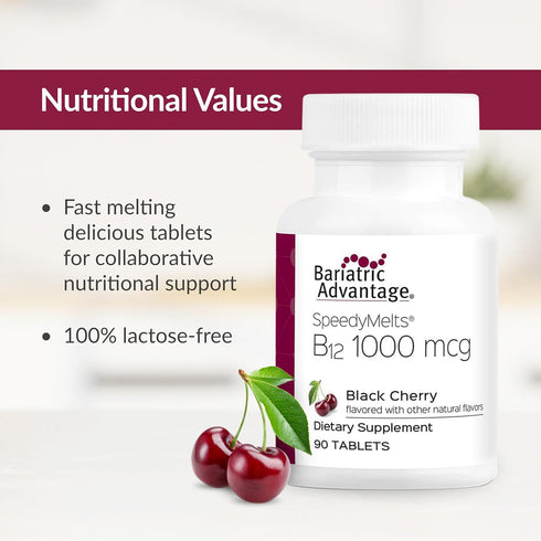 Bariatric Advantage B-12 Speedy Melts, Vitamin B12 1000 mcg Supplement, Black Cherry, 90 Count
