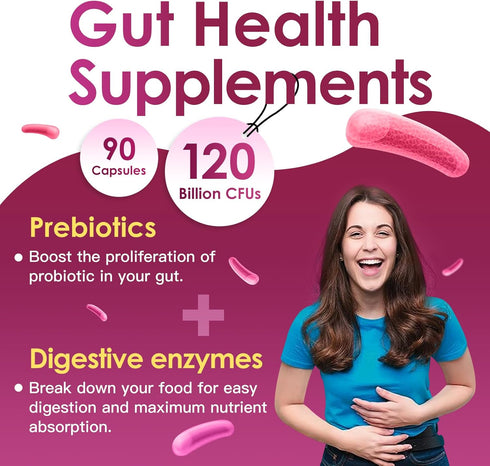 Probiotics for Women, 120 Billion CFU, 90 Capsules with Digestive Enzymes & D Mannose for Urinary Health
