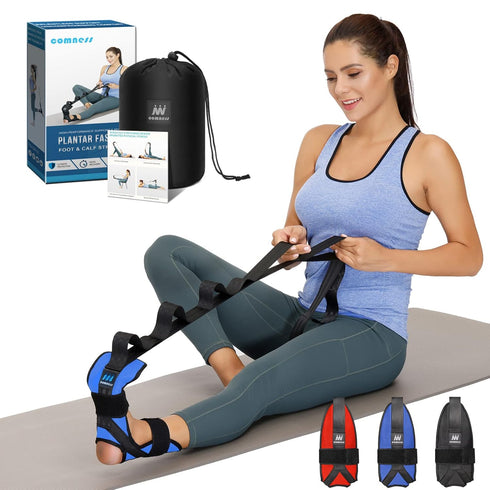 Foot and Calf Stretcher Stretching Strap for Plantar Fasciitis, Heel Spurs, Achilles Tendonitis, Yoga Strap - Blue