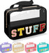 Chenille Letter Patch Stuff Bag, Preppy Clear Makeup Cosmetic Bag, Large Toiletry Storage Tote (Black)