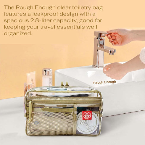 Rough Enough Clear Toiletry Bag for Traveling Women, Large Stiff Makeup Cosmetic Organizer for Travel Size Toiletries