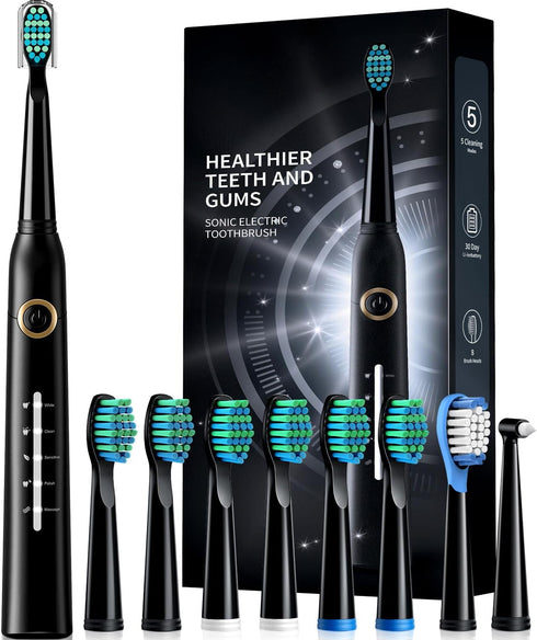 Electric Toothbrush for Adults with 8 Brush Heads, Sonic Electric Toothbrush 40000 VPM Deep Clean, 5 Modes, Rechargeable