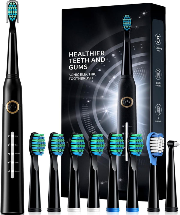 Electric Toothbrush for Adults with 8 Brush Heads, Sonic Electric Toothbrush 40000 VPM Deep Clean, 5 Modes, Rechargeable