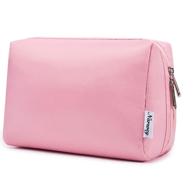 Narwey Cute Makeup Bag, Travel Cosmetic Organizer with Compartments for Women and Girls, Large, Pink