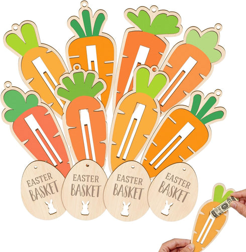 Leinuosen 12 Sets Easter Wooden Carrot Money Holder for Cash Easter Gifts Basket