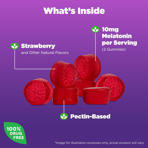 Natrol Melatonin 10mg Gummies 60 Strawberry-Flavored | Sleep Support for Adults