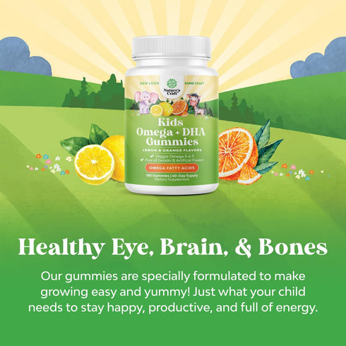 Plant Based Omega 3 Gummies for Kids - Delicious DHA Gummies for Vision, Immunity & Focus - Vegetarian, 60 Servings