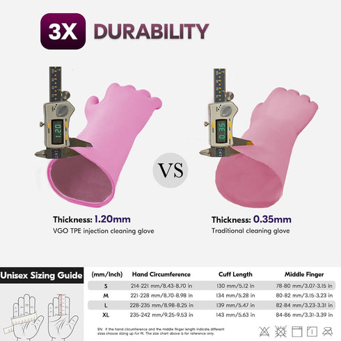 Vgo... 2 Pairs Reusable Household Gloves, Innovative Lined Dishwashing Gloves, Long Sleeves Kitchen Gloves (Violet&Pink)