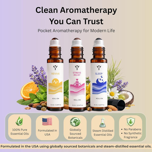 Yuganify Set (3 Pack) Essential Oil Roll On Sleep, Stress Relief & Revive Aromatherapy Rollers Pre-Diluted Travel Size
