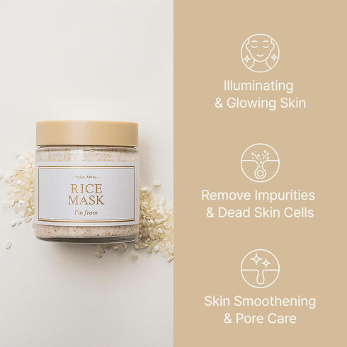 I'm from Rice Mask 3.88 Oz, Gentle Exfoliating Wash Off Facial Mask for Dull, Rough Skin, Pore Clearing, Remove Dead Skin Cells, Uneven Skin Tone, Smooth Skin, Moiustirinzg, Radiant