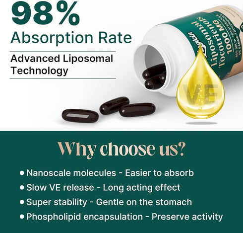 Vitamin E Tocotrienols - Liposomal Vitamin E Oil 1000mg, Highly Absorbable for Cardiovascular, Bone Health, Antioxidant