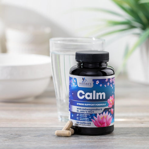 Natural Calm Unwind & Relax Support with Ashwagandha, GABA, Magnesium, 120 Vegan Capsules