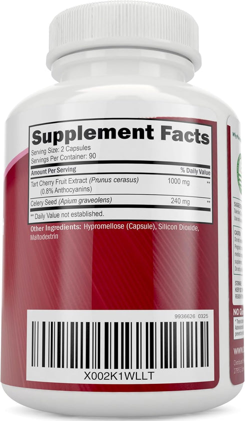 Tart Cherry Extract Capsules, 1,000mg - 180 Capsules, 3 Month Supply - Blend with Tart Cherry and Celery Seed Powder