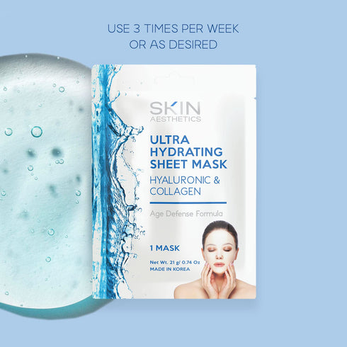 Hyaluronic & Collagen Sheet Face Mask - Skin Firming & Anti-Aging, Ultra Hydrating Sheet Mask - 5 Masks