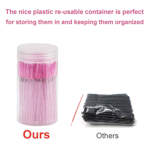 CHEFBEE 100PCS Disposable Eyelash Brush, Light Pink Mascara Wands Applicators Kits for Eyelash Extensions and Eyebrow