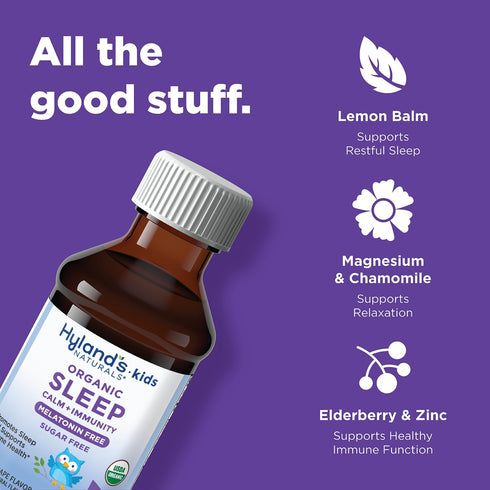 Hyland's Kids Melatonin-Free Organic Sleep Calm + Immunity Liquid, Sugar-Free, Grape Flavor, 4 Fl. Oz.