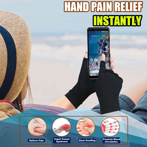 2 Pairs Copper Arthritis Gloves, Fingerless Compression Gloves for Men and Women, Pain Relief and Healing for Arthritis Hand, Carpal Tunnel, Typing and Daily Work (Black, Medium)