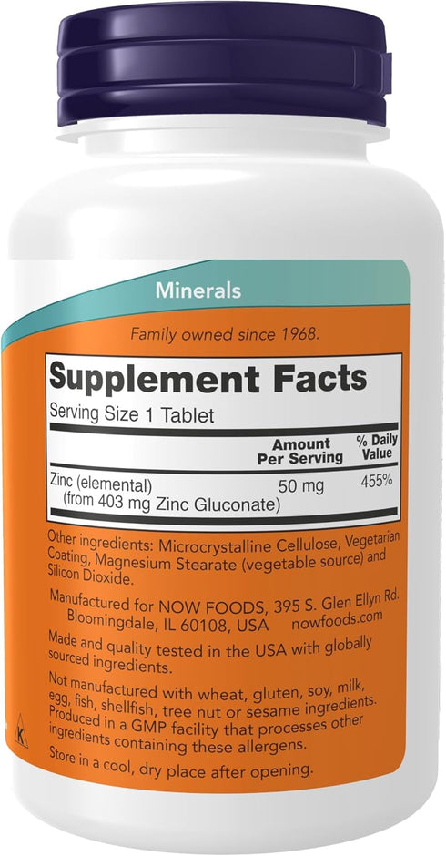 NOW Supplements Zinc 50 mg Tablets, 250 Count (Pack of 1)