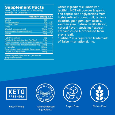 Bulletproof Vanilla Bean Energy Collagen Protein Powder, 18.3 Ounces, Caffeine-Free with Vitamins and Antioxidants