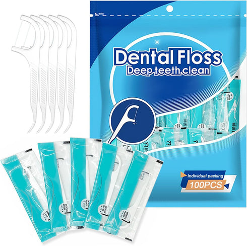 100 Count Dental Floss Picks, Disposable Portable Flossers for Adults Kids, Independent Packaging for Household Travel
