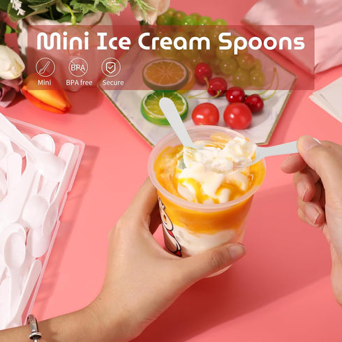 100PCS 3 Inch Mini Tasting Spoons, Tiny Plastic Spoons for Yogurt, Pudding, Jello Shots, and Ice Cream