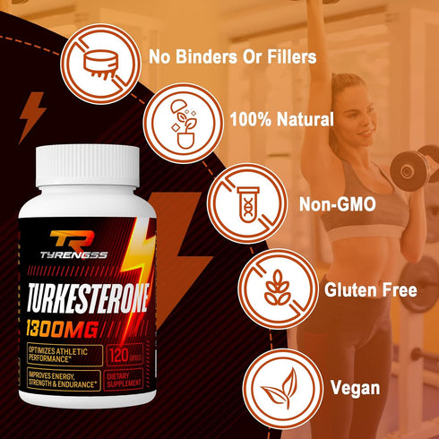 Testosterone Booster, Turkesterone Supplement 1300mg for Athletic Performance & Muscle Mass, 120 Capsules