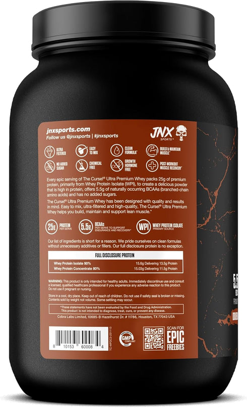 JNX SPORTS The Curse! Ultra Premium Whey Protein Powder Double Chocolate, 2lb, 25g Protein Per Serve, Whey Isolate