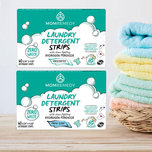 Laundry Detergent Strips, Eco-Friendly Laundry Sheets, Stain Fighting Hydrogen Peroxide, Unscented, 60 Sheets
