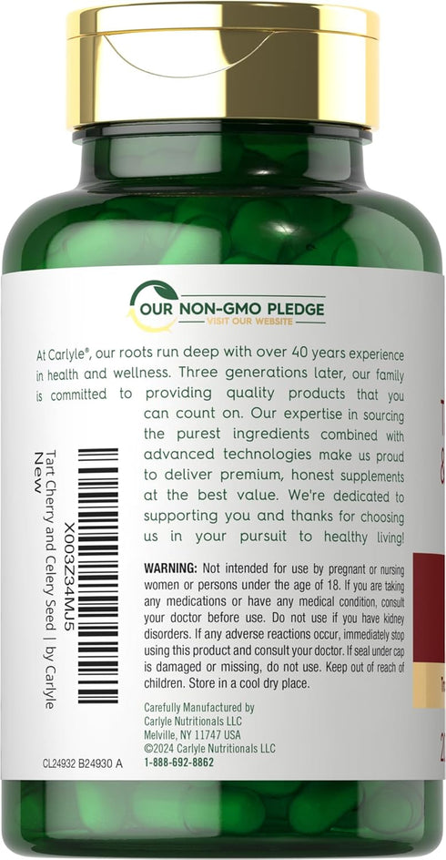 Carlyle Tart Cherry and Celery Seed Supplement, 200 Capsules, Vegetarian, Non-GMO, Gluten Free
