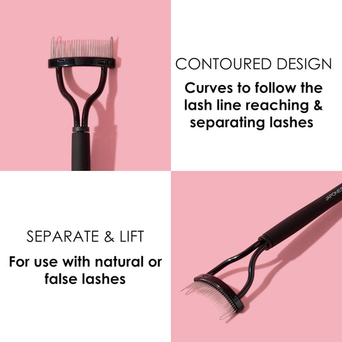 JAPONESQUE Velvet Touch Lash Separator - Eyelash Comb Tool, Remove Mascara Clumps, Arc Lash Brush (Black)