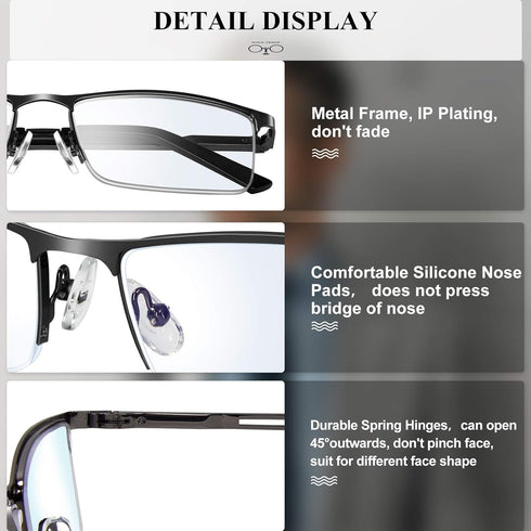 Reading Glasses for Men, 2.5 Blue Light Blocking Metal Readers