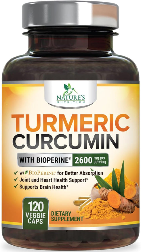 Turmeric Curcumin Supplement with BioPerine 95% Curcuminoids 2600mg, Best Natural Vegan Joint Support, 120 Capsules