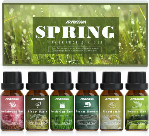 Spring Essential Oils Set, ARVIDSSON Natural Fragrance Oil for Diffuser, Candle Making - After Rain, Ocean Breeze,