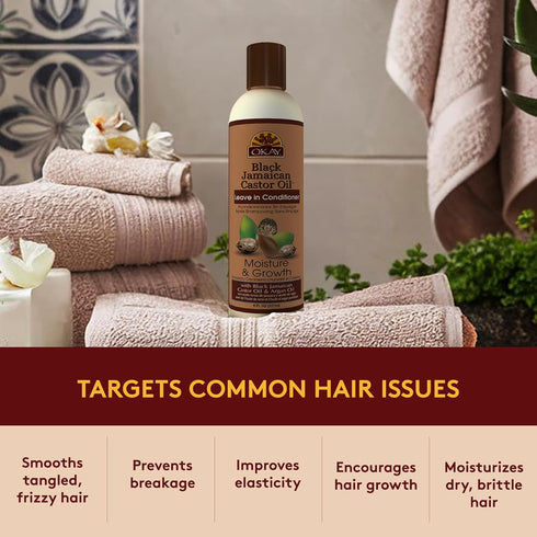 OKAY Black Jamaican Castor Oil Leave In Conditioner for Hair Moisturizer, 8 oz