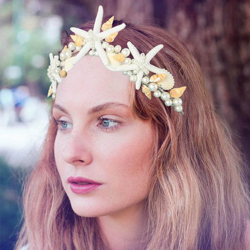 Unicra Starfish Crown and Tiaras, Silver Pearl Bridal Headband Beach Headpiece for Women and Girls