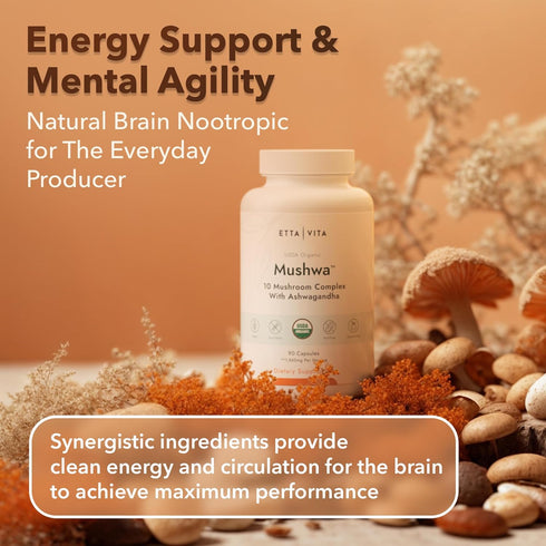 USDA Organic Lions Mane Supplement Capsules - 10x Adaptogenic Mushroom Complex - 18,600mg/serv with Ashwagandha, Chaga,